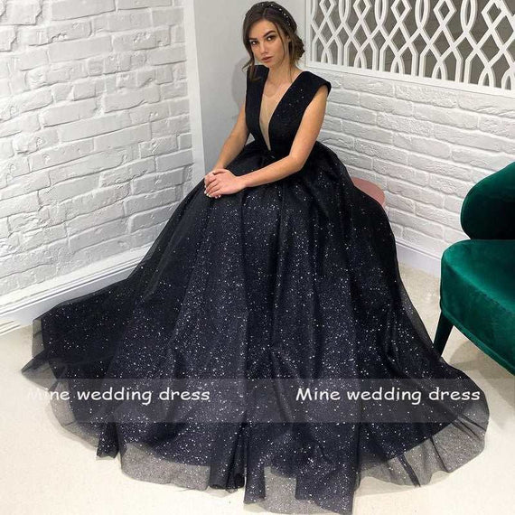 Elegant Sexy V-Neck Wedding Dress Cap Sleeve Sequined Backless A-Line Dress