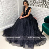 Elegant Sexy V-Neck Wedding Dress Cap Sleeve Sequined Backless A-Line Dress