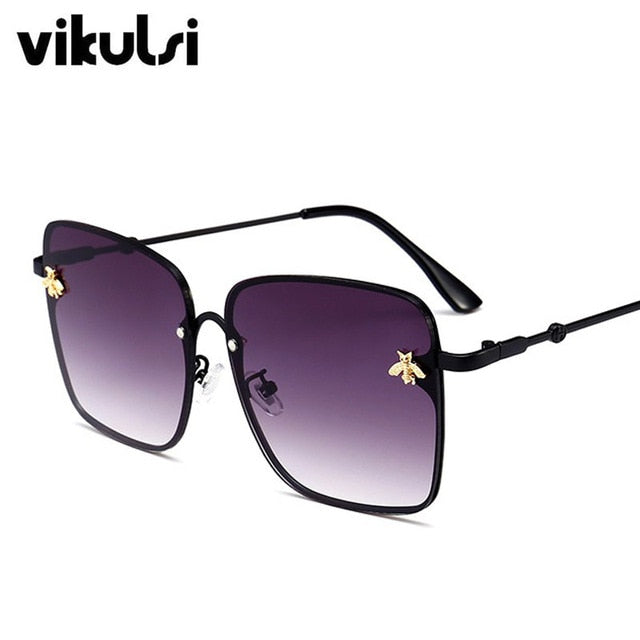 Women Brand Designer Bee Metal Frame Oversized Sunglasses UV400 - Acapparelstore