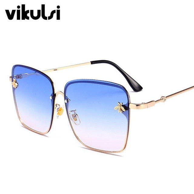 Women Brand Designer Bee Metal Frame Oversized Sunglasses UV400 - Acapparelstore