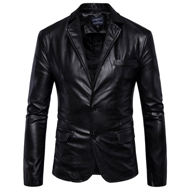 Men's Leather Jackets 2 Button Formal Dress Suits Fashion Blazers