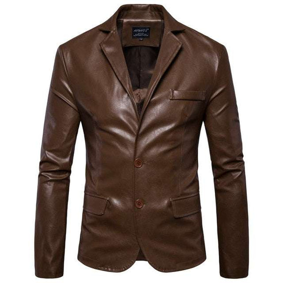 Men's Leather Jackets 2 Button Formal Dress Suits Fashion Blazers