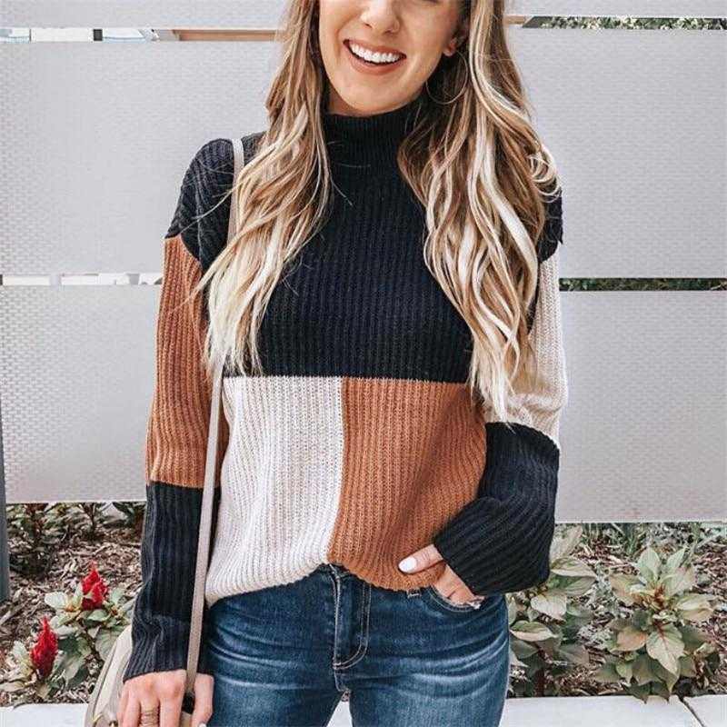 New women Fashion Casual Long Sleeve Knitted Sweater