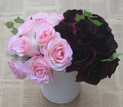 Silk Rose Bouquet Flower Dark Red Wine Bouquet Bridesmaids Bouquet