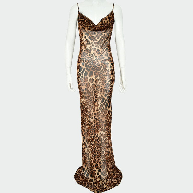 Women's sleeveless print Leopard women long dress - Acapparelstore