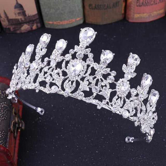 Luxury Pink Crystal Leaf Wedding Crown Queen Tiara Bride Headband Bridal Accessories
