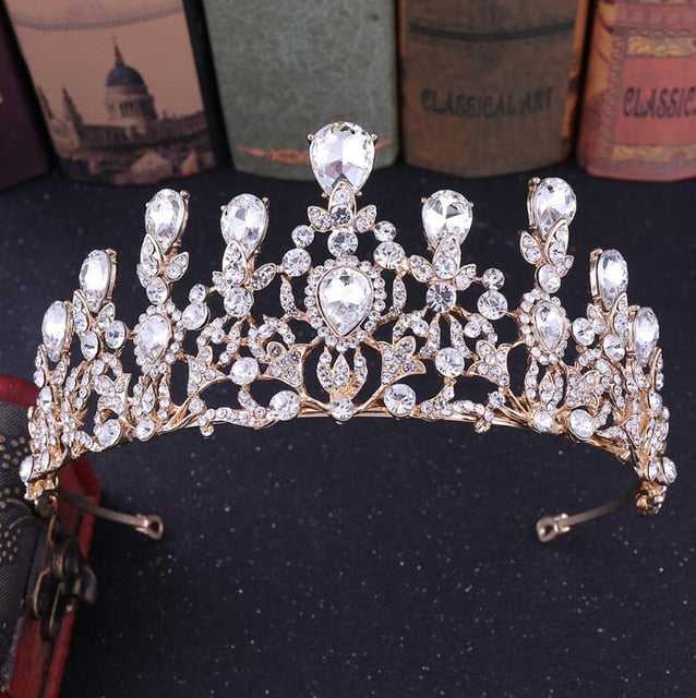 Luxury Pink Crystal Leaf Wedding Crown Queen Tiara Bride Headband Bridal Accessories