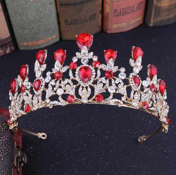 Luxury Pink Crystal Leaf Wedding Crown Queen Tiara Bride Headband Bridal Accessories