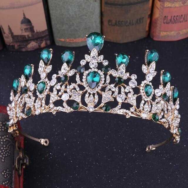 Luxury Pink Crystal Leaf Wedding Crown Queen Tiara Bride Headband Bridal Accessories - Acapparelstore