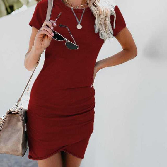 Women's Summer Short Sleeve Solid Bodycon Slim Party Dress