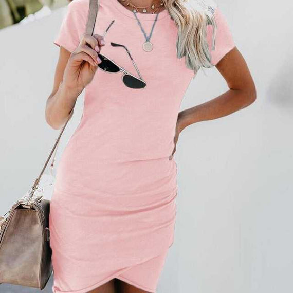 Women's Summer Short Sleeve Solid Bodycon Slim Party Dress