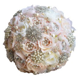 Round Blush Wedding Bouquet Teardrop Butterfly Brooches Bouquet - Acapparelstore