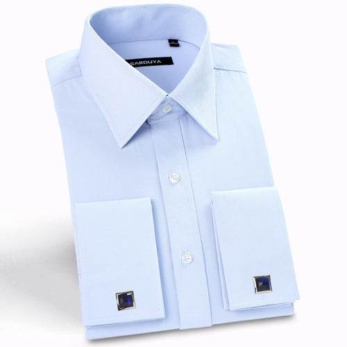 Men's Classic Spread Collar French Cuff Dress Shirts Regular-fit