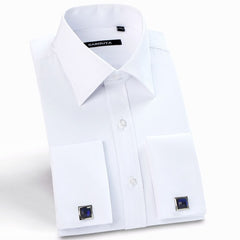 Men's Classic Spread Collar French Cuff Dress Shirts Regular-fit