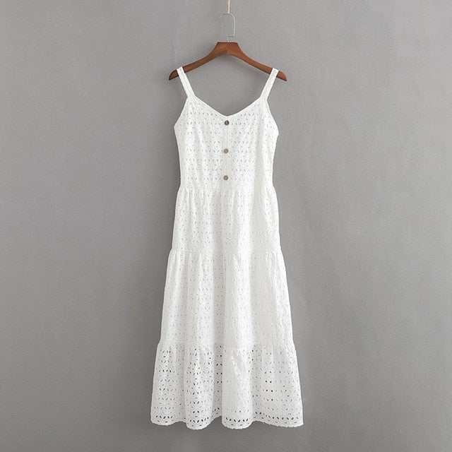 Spaghetti White Cotton Camisole Summer Dresses