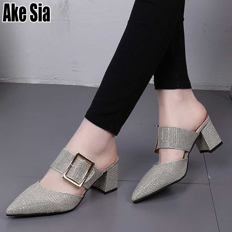 TOP Graceful Women Fashion Casual Belt Buckle Pointed Toe Sandals A 455 - Acapparelstore